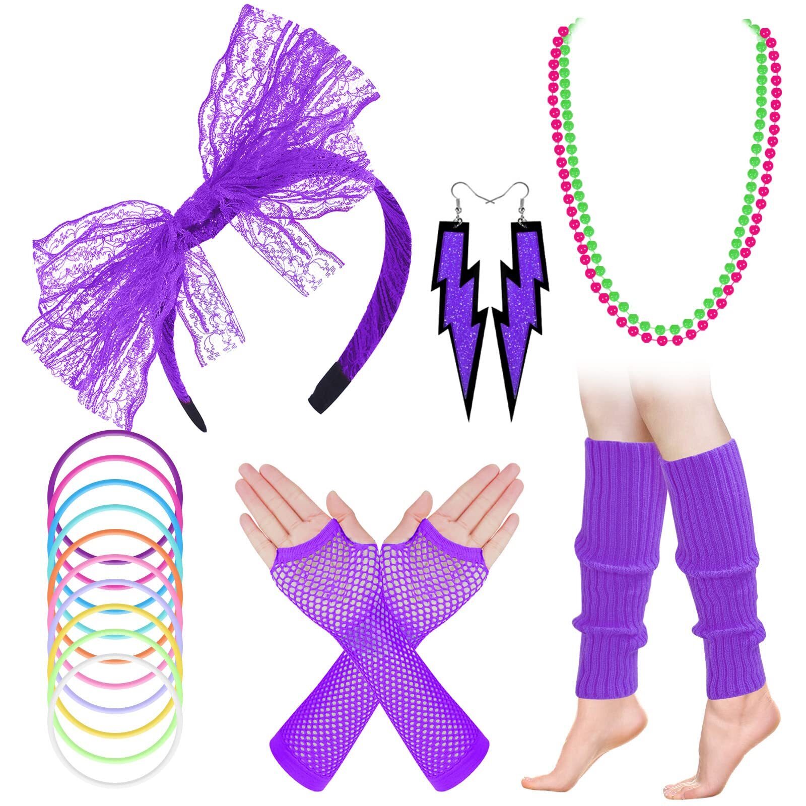 6344 80s Costumes Accessoriess Set Fancy Dress Neon Lace